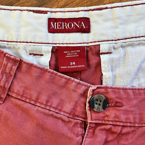 Merona Flat Front Cranberry Red Chino Shorts-Size 34 - Picture 3 of 5